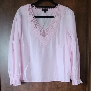 J. Crew Pink Lace V-Neck Blouse